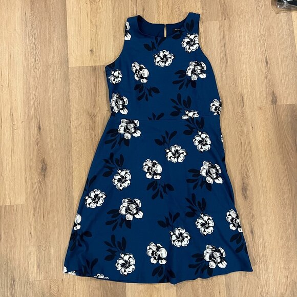 Banana Republic Blue and White Floral Sleeveless Dress Size 14 - Picture 3 of 6